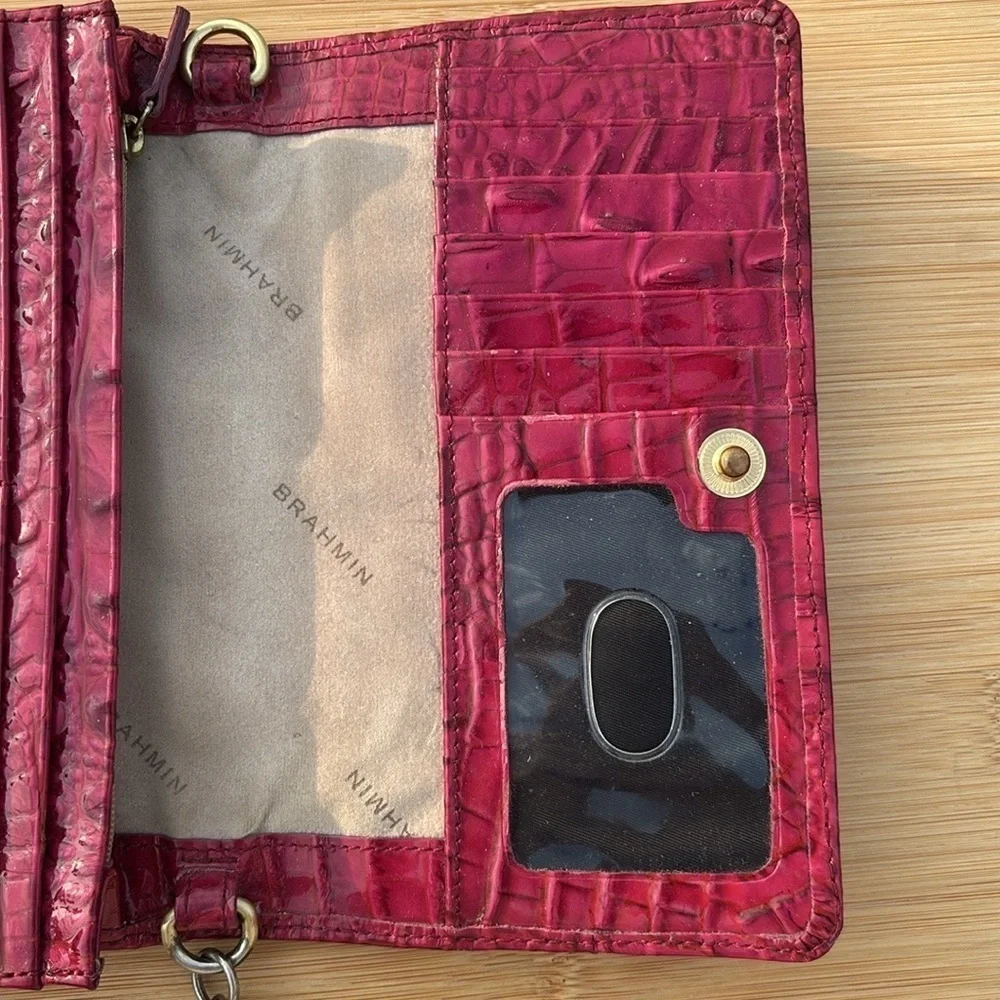 Brahmin Vintage Genuine Leather Magenta Bifold Snap Close Wallet Charm & Tassel